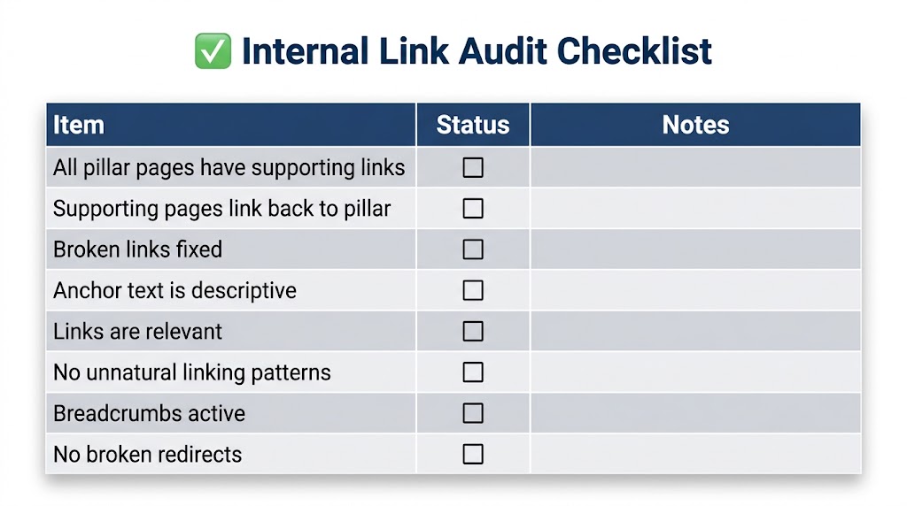 Internal Link Audit Checklist Table.