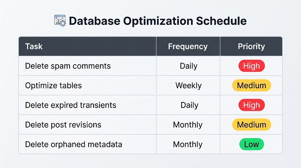 Database Optimization Schedule Table.
