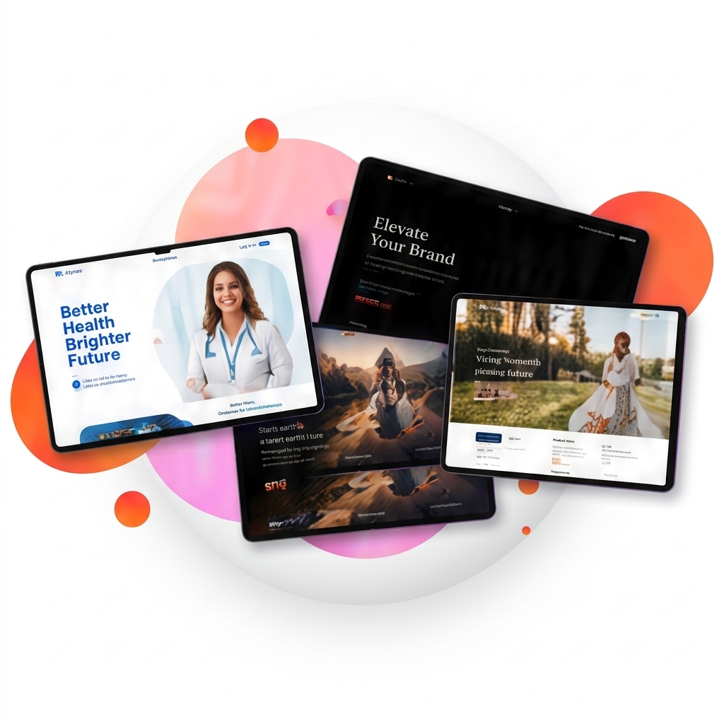 A collage of well-designed website layouts representing the agency's portfolio.